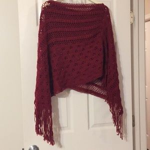 Cranberry red fashion poncho